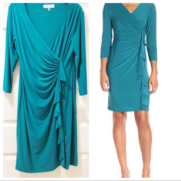 Kasper Dresses & Skirts - NWT Kasper 3/4 Sleeve Fitted Cascade Ruffle Dress